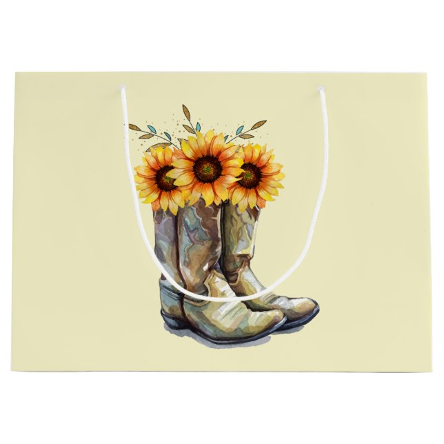 Grand Sac Cadeau Bottes rustiques Cowboy avec tournesol (Devant)