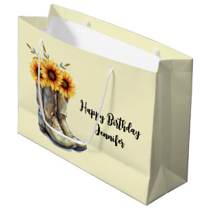 Grand Sac Cadeau Bottes rustiques Cowboy avec tournesol Anniversair