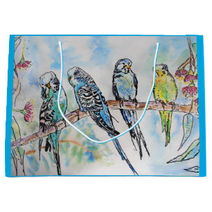 Grand Sac Cadeau Bouchon cadeau Budgies Aquarelle Gum Arbre-bouillo