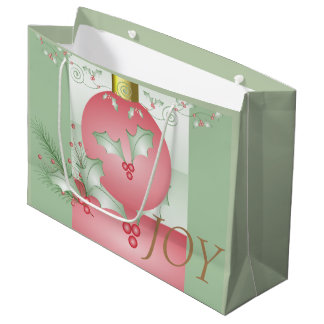 Grand Sac Cadeau Bouges de rose verte Holly