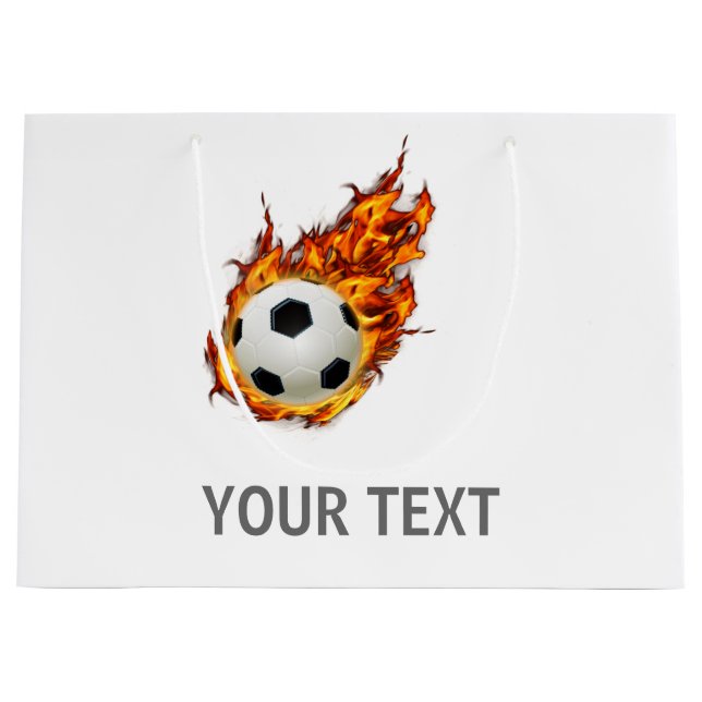 Grand Sac Cadeau Boule de soccer personnalisée en feu (Devant)
