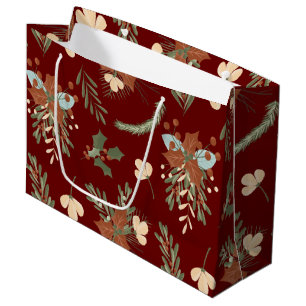 Grand Sac Cadeau Bouquet Brown Holly Feuilles et Berries
