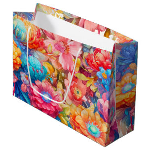 Grand Sac Cadeau Bouquet de fleurs d'été Whimsical Boho