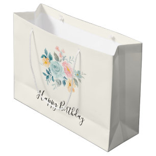 Grand Sac Cadeau Bouquet élégant rose et bleu Fleur Anniversaire