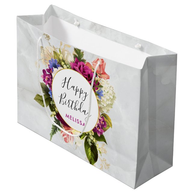 Grand Sac Cadeau Bouquet floral rose et blanc moderne (Devant Angle)
