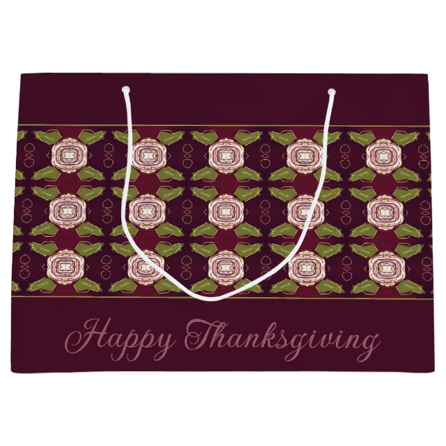 Grand Sac Cadeau Bourgogne Avec Motif Floral (Devant)