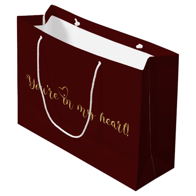 Grand Sac Cadeau  Bourgogne & Or élégant luxe parties scintillant l (Devant Angle)
