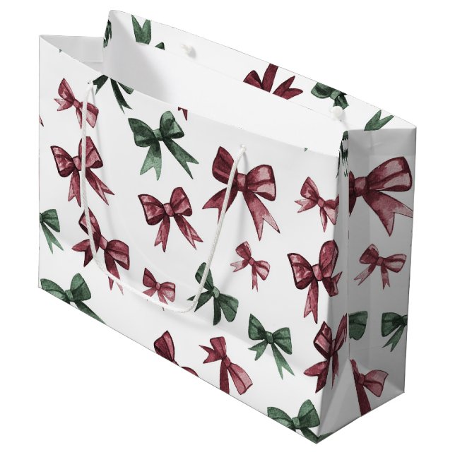 Grand Sac Cadeau Bourgogne Rouge Vert Noël Vaches (Devant Angle)