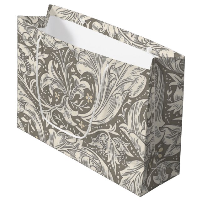 Grand Sac Cadeau Bouton de bachelier en damas antique de William Mo (Devant Angle)