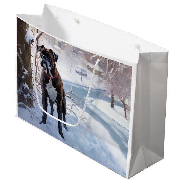 Grand Sac Cadeau Boxe Laisser Neige Noël (Devant Angle)