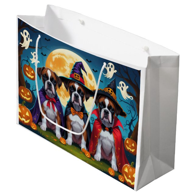 Grand Sac Cadeau Boxer Chiens Citrouille Halloween Funny (Devant Angle)
