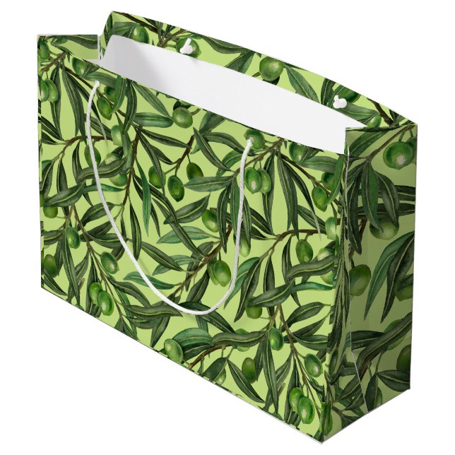 Grand Sac Cadeau Branches d'olive sur le vert miel (Dos Angle)