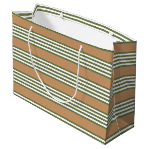 Grand Sac Cadeau Brayures vert olive et blanc motif avec bronze