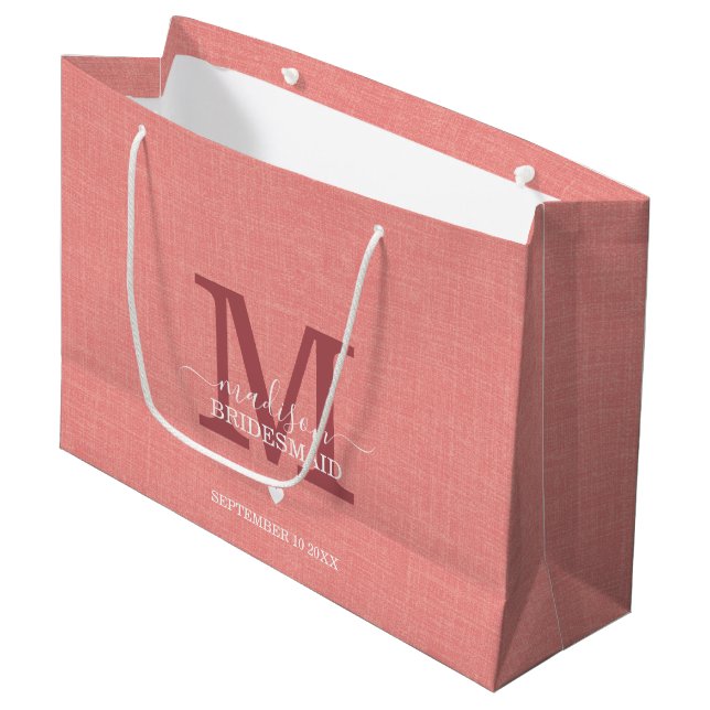 Grand Sac Cadeau Bridesmaid Mariage Monogramme moderne (Devant Angle)