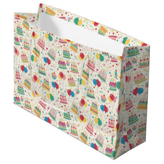 Grand Sac Cadeau Bright Birthday Cakes and Balloons Wrapping Paper