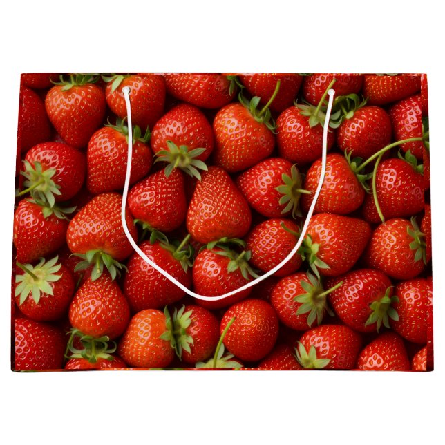 Grand Sac Cadeau Bright Red Summer Strawberry Harvest Pattern (Devant)