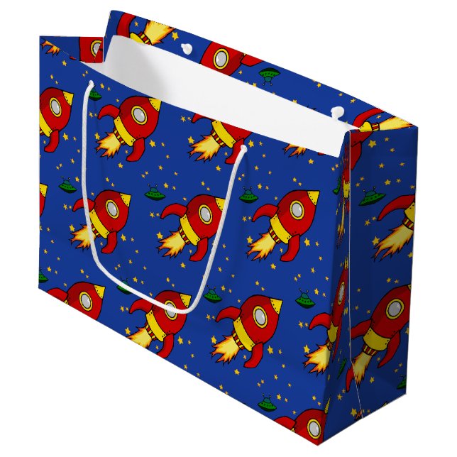 Grand sac cadeau brillant rouge fusée (Devant Angle)