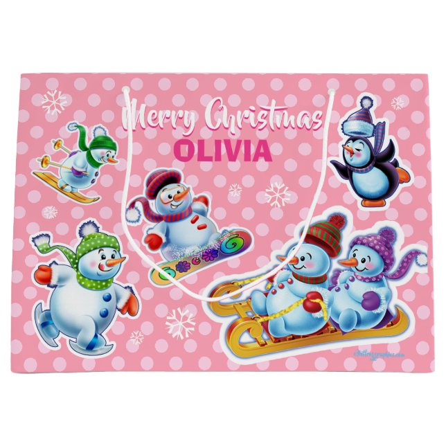Grand sac cadeau brillant Winter Wonderland Snowfo (Devant)
