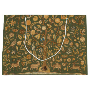 Grand Sac Cadeau Broderie Anglaise Ancienne Arbre de Vie et Licorne