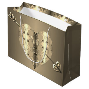 Grand Sac Cadeau Bronze Coeur Roses Saint Valentin