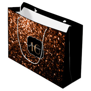 Grand Sac Cadeau Bronze orange brun cuivre faux étincelles Sweet 16