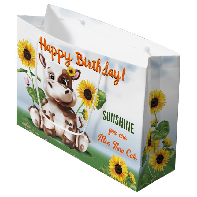 Grand Sac Cadeau Brown Jersey Cow Girl tournesol Anniversaire de en (Devant Angle)
