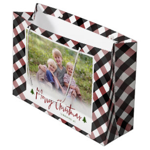 Grand Sac Cadeau Buffalo Check Plaid Photo Noël