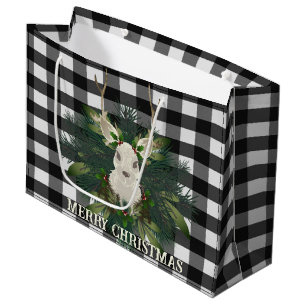 Grand Sac Cadeau Buffalo Plaid Festin Reindeer Noël