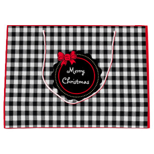 Grand Sac Cadeau Buffalo Plaid Red Bow Joyeux Noël Moyen