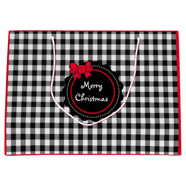Grand Sac Cadeau Buffalo Plaid Red Bow Joyeux Noël Moyen (Devant)