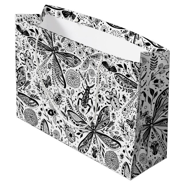 Grand Sac Cadeau Bugs de Doodle sur bleu foncé (Dos Angle)