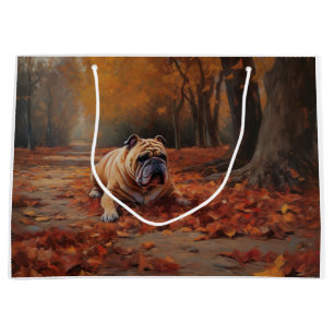 Grand Sac Cadeau Bulldog en automne Feuilles automne Inspire
