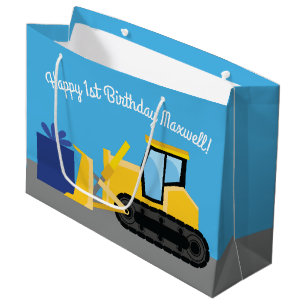 Grand Sac Cadeau Bulldozer Cute 1er Anniversaire Fête Construction