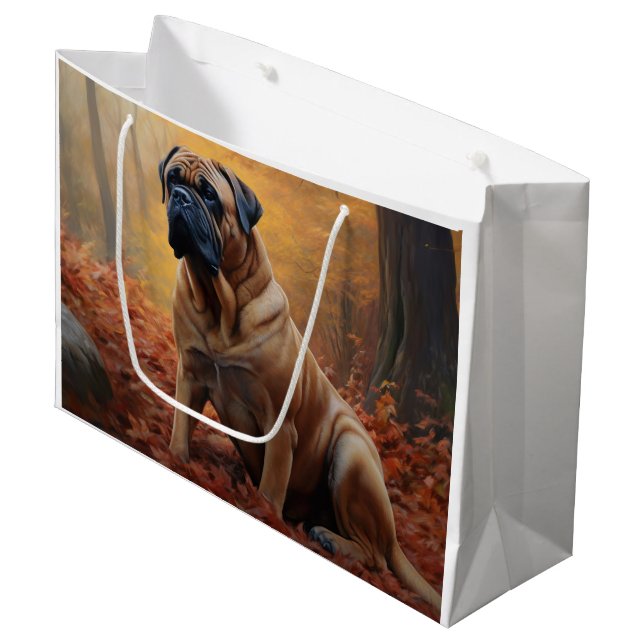 Grand Sac Cadeau Bullmastiff en automne Feuilles automne Inspire (Devant Angle)