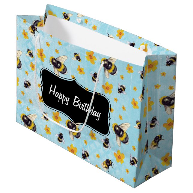Grand Sac Cadeau Bumble Bee Personnalisé Anniversaire (Devant Angle)