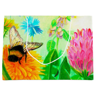 Grand Sac Cadeau Bumble Bee sur un Dandelion Flower Illustration