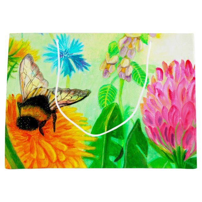 Grand Sac Cadeau Bumble Bee sur un Dandelion Flower Illustration (Devant)