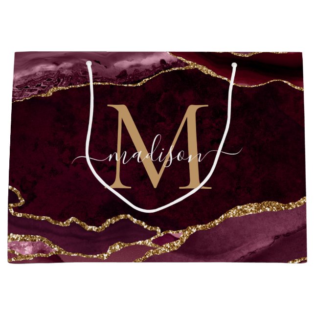 Grand Sac Cadeau Burgundy Red Gold Parties scintillant Agate Géode  (Devant)