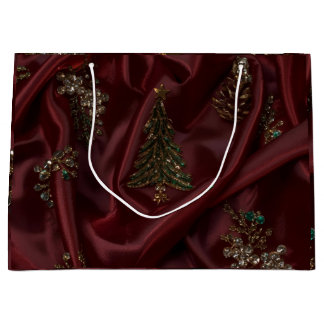 Grand Sac Cadeau Burgundy Silk-Look Diamond 