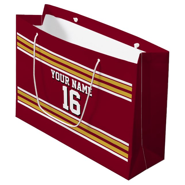 Grand Sac Cadeau Burgundy with Gold White Stripes (Devant Angle)