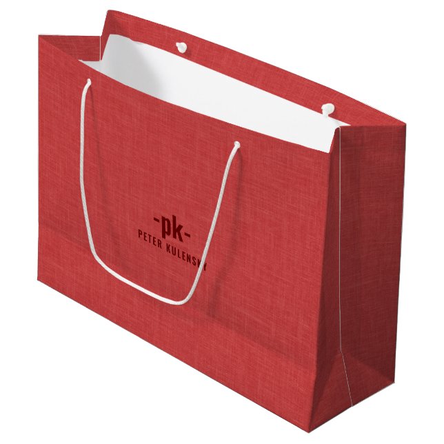 Grand Sac Cadeau Burned red linen texture simple tan typography (Devant Angle)
