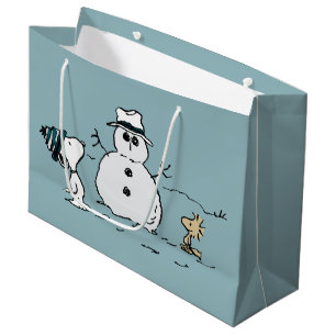 Grand Sac Cadeau cacahuètes   Snoopy & Woodstock Build A Snowman