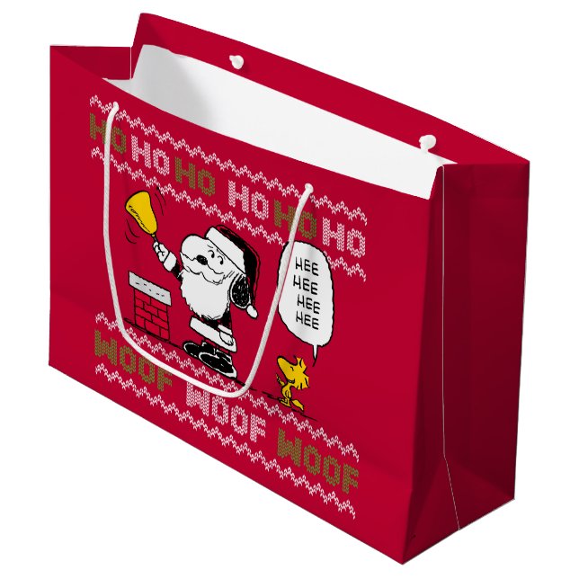 Grand Sac Cadeau cacahuètes | Snoopy & Woodstock Père Noël Bell Rin (Devant Angle)
