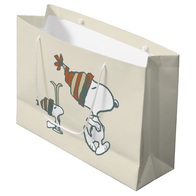 Grand Sac Cadeau cacahuètes | Snoopy & Woodstock Ski Trip (Devant Angle)