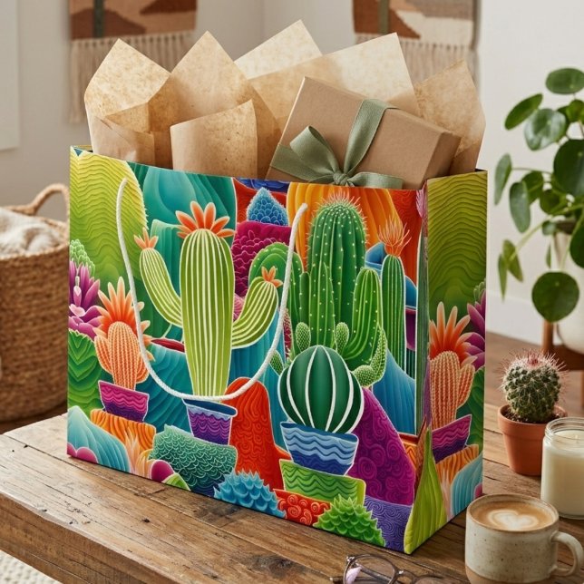 Grand Sac Cadeau Cactus en pot abstrait (Créateur téléchargé)