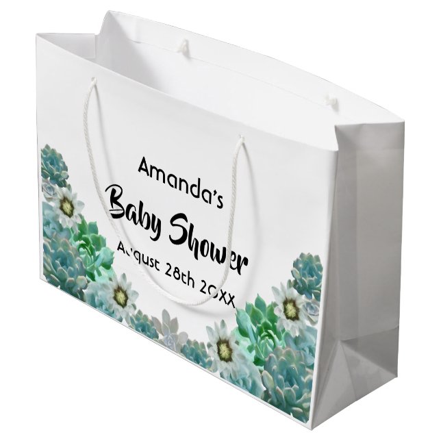 Grand Sac Cadeau Cactus fleurs succulents Baby shower blanc (Dos Angle)