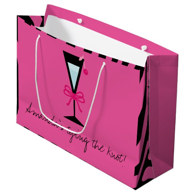 Grand Sac Cadeau Cadeau Bridesmaid personnalisé rose et noir Zebra (Devant Angle)