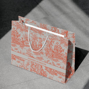 Grand Sac Cadeau Cadeau chic vintage orange Toile de Jouy