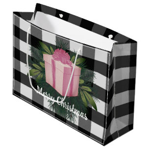 Grand Sac Cadeau Cadeau de Noël Plaid Buffalo   Rose
