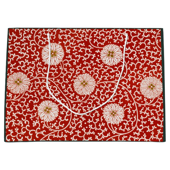 GRAND SAC CADEAU CADEAU EN ROUGE ET BLANC IMPRIMANTE FLORALE CHINOI (Devant)